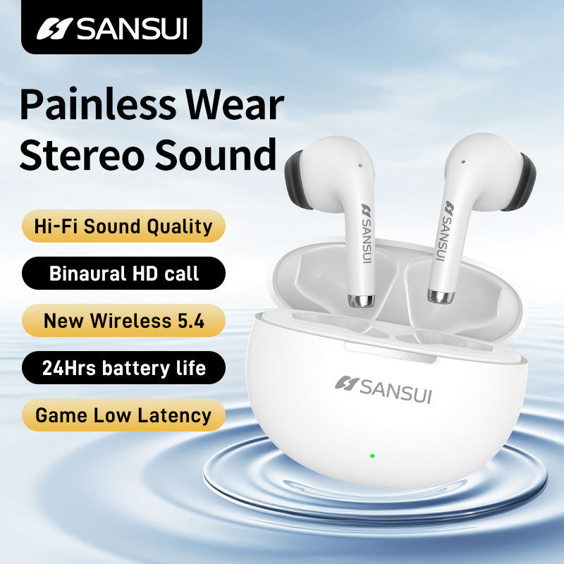 US Warehouse Sansui W6 TWS ENC Noise Reduction Call Earbuds Gaming In-Ear Hi-Fi Stereo Sound Wireless Bluetooth Earphone Airbuds